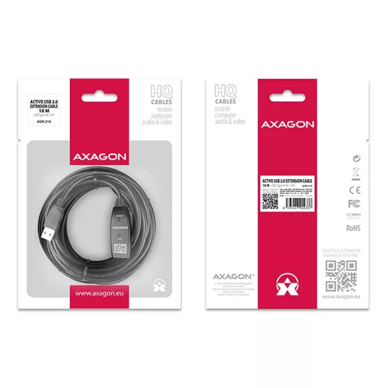 Axagon ADR-210 USB 2.0 A-M -> A-F aktives Verlängerungs-/Repeaterkabel 10 m