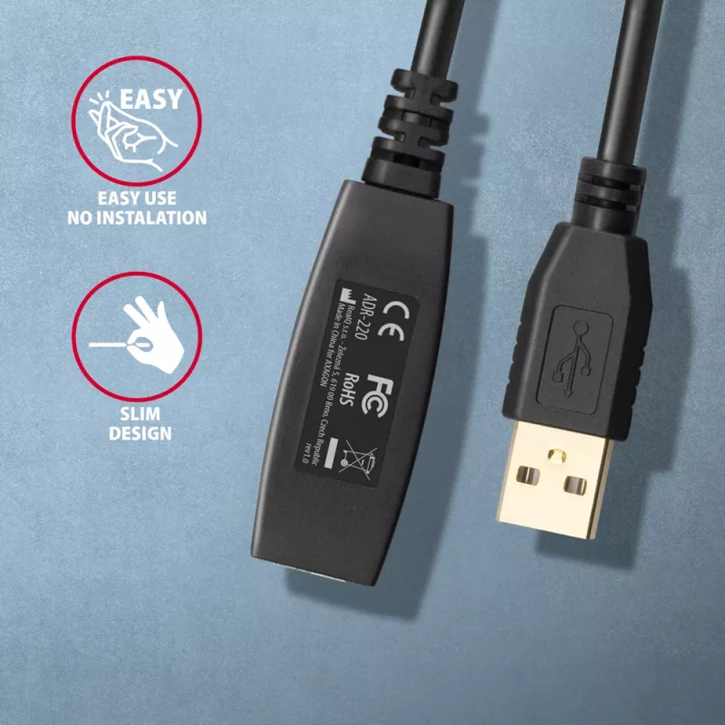 Axagon ADR-220 USB 2.0 A-M -> A-F aktives Verlängerungs-/Repeaterkabel 20 m
