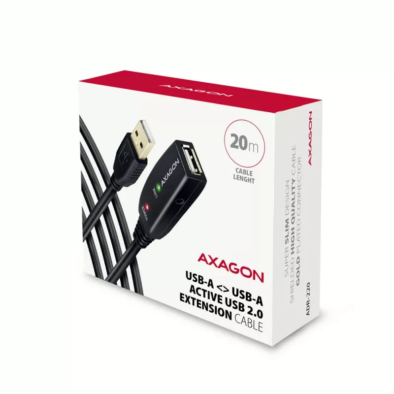 Axagon ADR-220 USB 2.0 A-M -> A-F aktives Verlängerungs-/Repeaterkabel 20 m