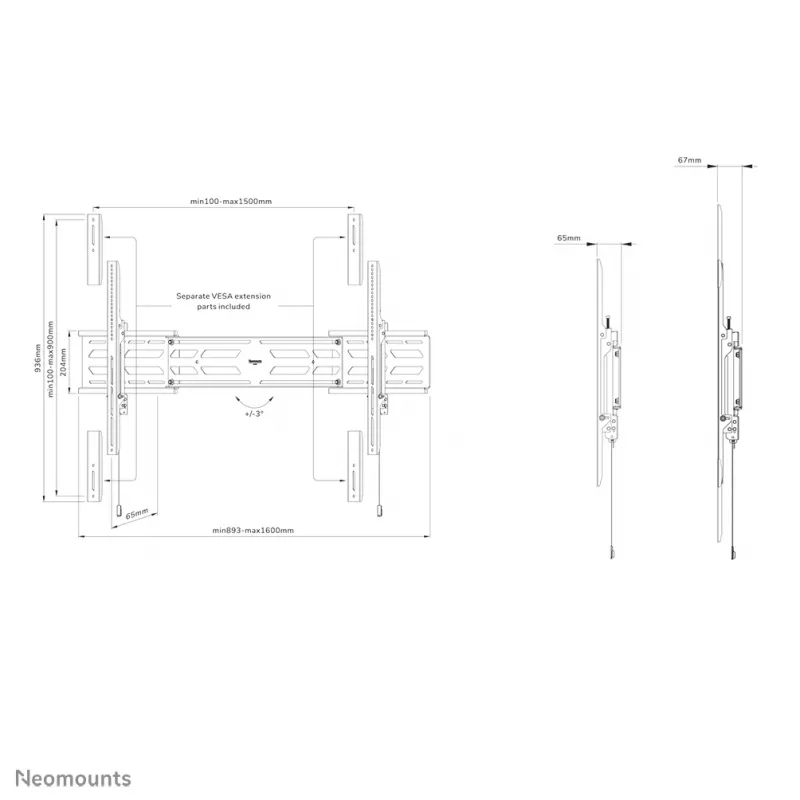 Neomounts WL30S-950BL19 Schwerlast-Wandhalterung 55-115 Zoll - fest - abschließbar - Quer- und Hochformat
