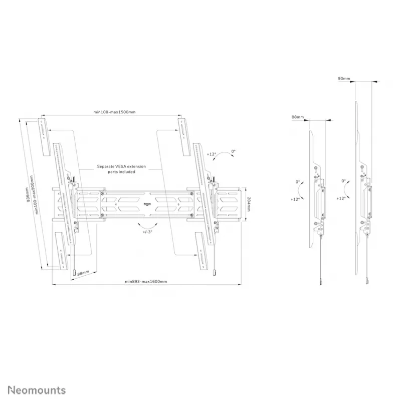 Neomounts WL35S-950BL19 Schwerlast-Wandhalterung 55-115 Zoll - neigbar - abschließbar - Hoch- und Querformat