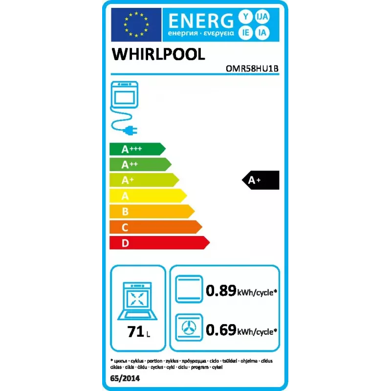 Einbau-Elektrobackofen WHIRLPOOL OMR58HU1B — 71 L, A+, hydrolytische Selbstreinigung, Umluft, Grill, Teleskopauszug