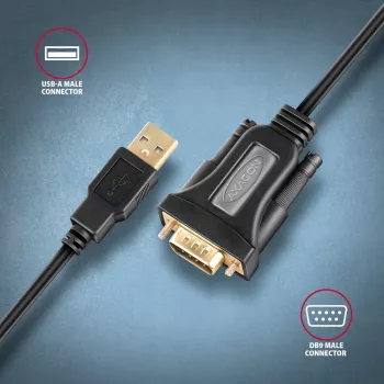 Axagon ADS-1PQN USB-A 2.0 - Seriell RS-232 DB9-M FTDI-Adapterkabel