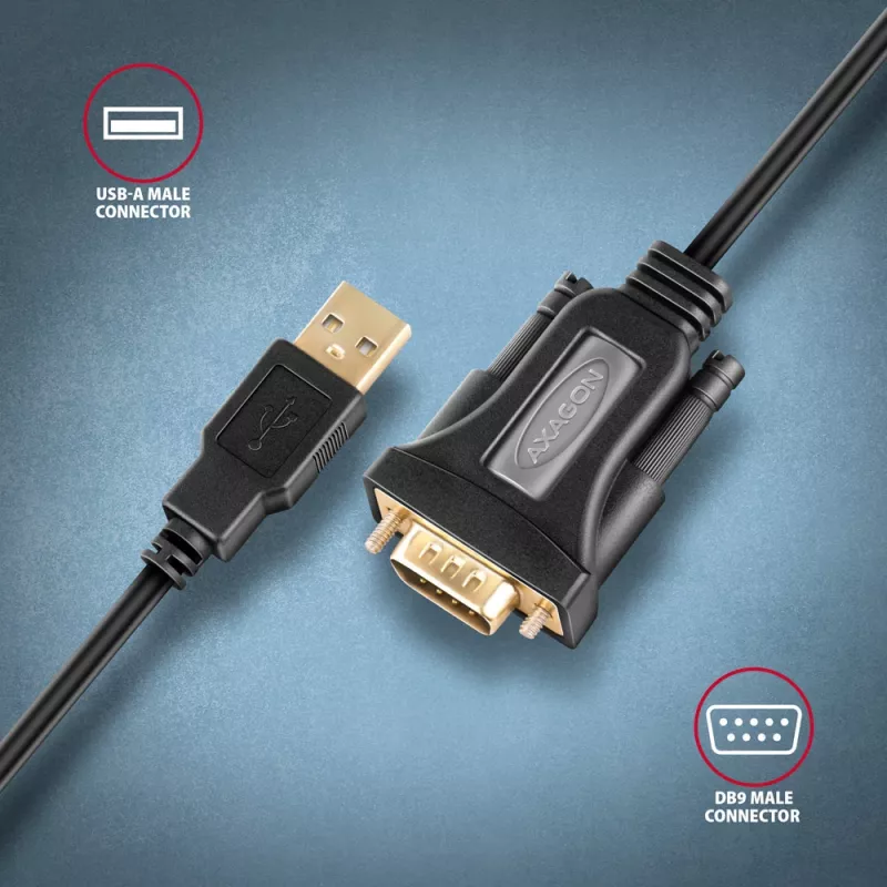 Axagon ADS-1PQN USB-A 2.0 - Seriell RS-232 DB9-M FTDI-Adapterkabel