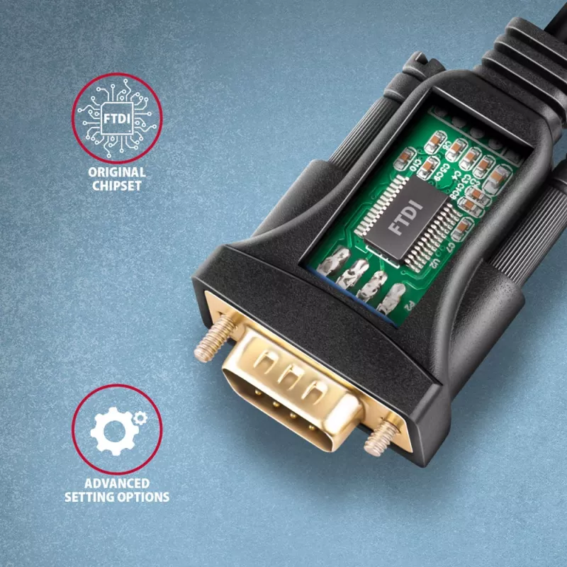 Axagon ADS-1PQN USB-A 2.0 - Seriell RS-232 DB9-M FTDI-Adapterkabel