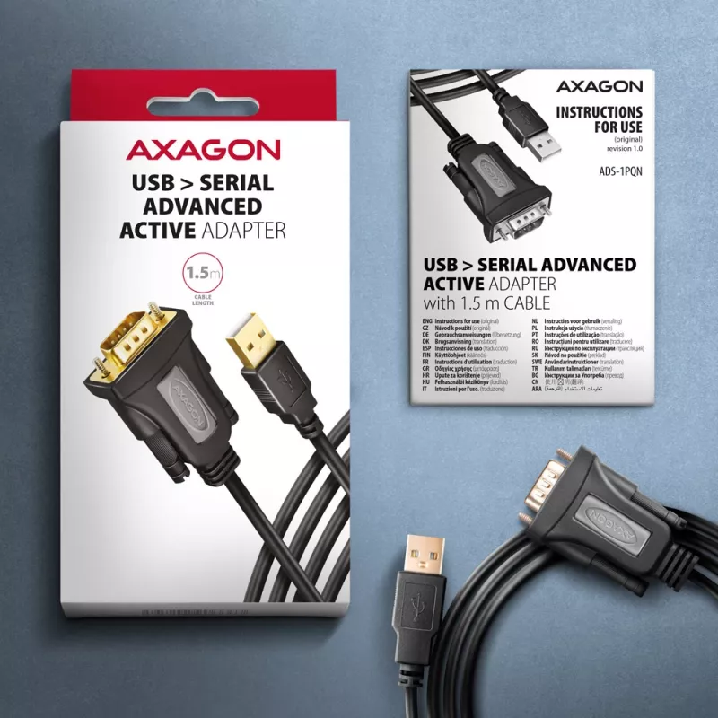 Axagon ADS-1PQN USB-A 2.0 - Seriell RS-232 DB9-M FTDI-Adapterkabel
