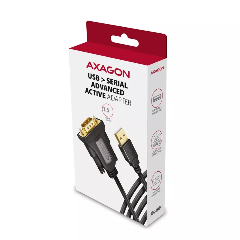Axagon ADS-1PQN USB-A 2.0 - Seriell RS-232 DB9-M FTDI-Adapterkabel