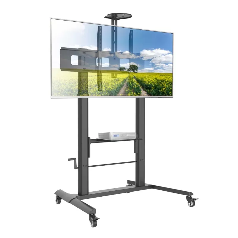 Multimedia-Wagen TECHLY ICA-TR230 Schwarz für Flachbildschirm bis zu 110 Zoll, VESA 900x600, Höhe 1850 mm, Traglast 120 kg