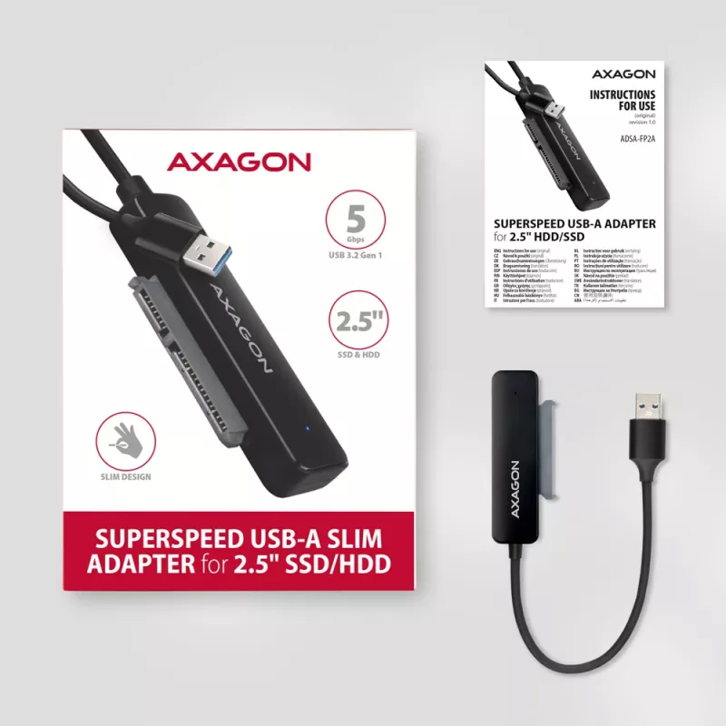 Axagon ADSA-FP2A Schnittstellenkarte USB 3.2 Gen 1 SATA Stecker Schwarz