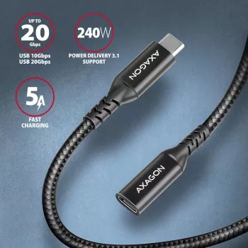 Axagon BUCM32-CF10AB SPEED+ USB-C USB 20Gbps Verlängerungskabel 1 m