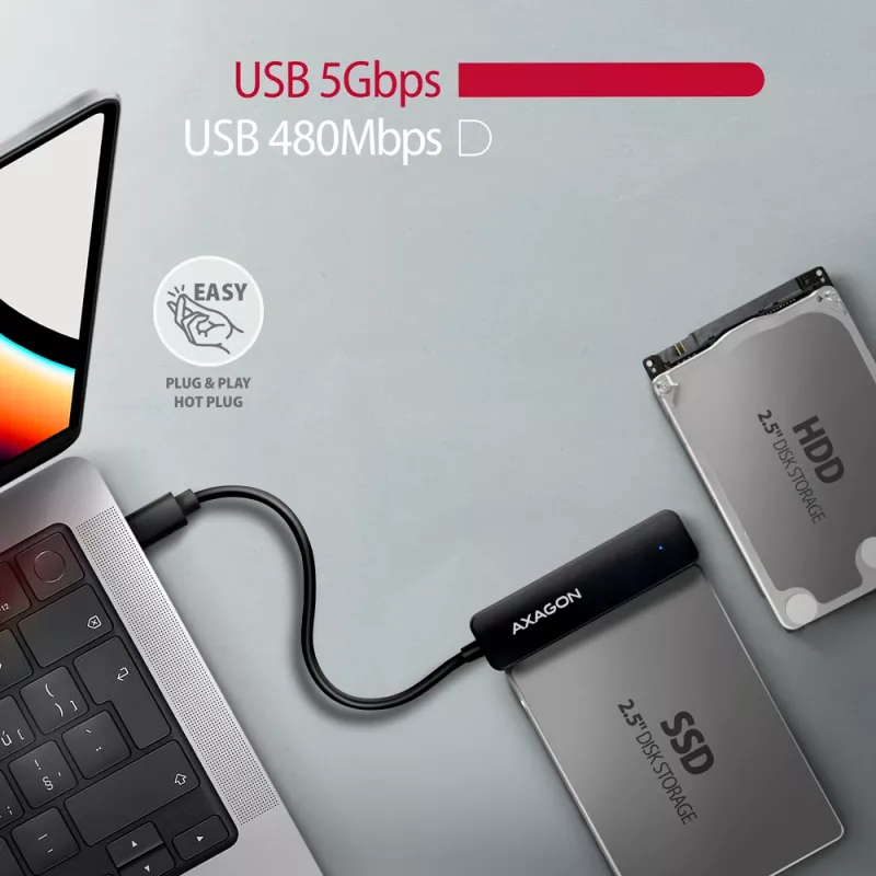 Axagon ADSA-FP2C USB-C 5Gbps - SATA 6G, 2.5 SSD/HDD SLIM Adapter - Adapter - Digitale/Daten-Schnittstellenkarten/Adapter