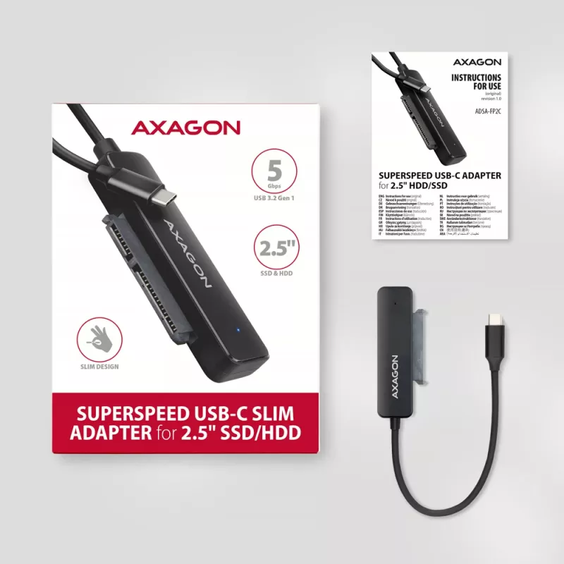 Axagon ADSA-FP2C USB-C 5Gbps - SATA 6G, 2.5 SSD/HDD SLIM Adapter - Adapter - Digitale/Daten-Schnittstellenkarten/Adapter