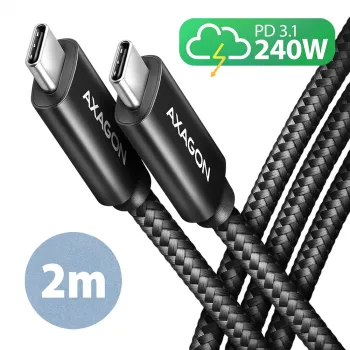 Axagon BUCM2-CM20AB Daten- und Ladekabel USB 480 Mbit/s 2 m, PD 240 W, 5 A, schwarz geflochten