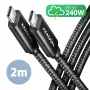 Axagon BUCM2-CM20AB Daten- und Ladekabel USB 480 Mbit/s 2 m, PD 240 W, 5 A, schwarz geflochten