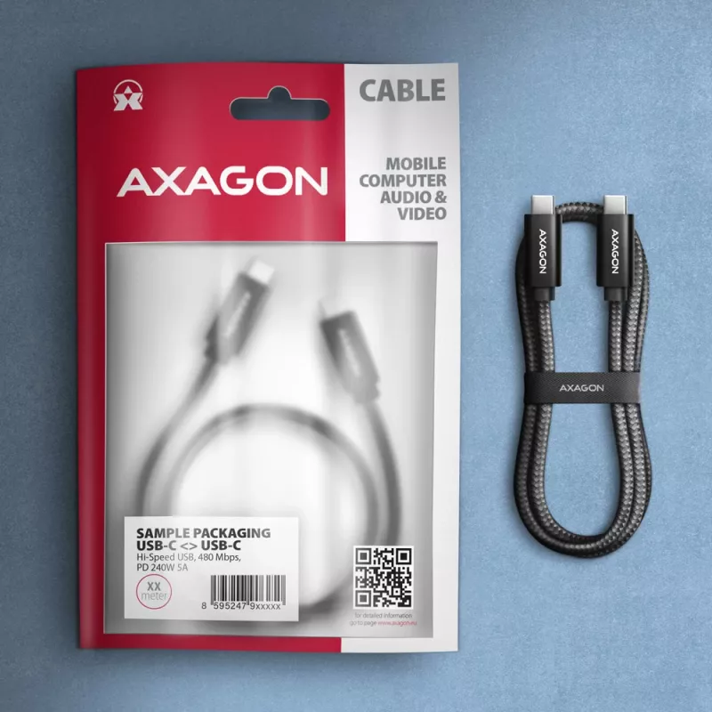 Axagon BUCM2-CM30AB Daten- und Ladekabel USB 480Mbps 3 m. PD 240W, 5A. Schwarz geflochten