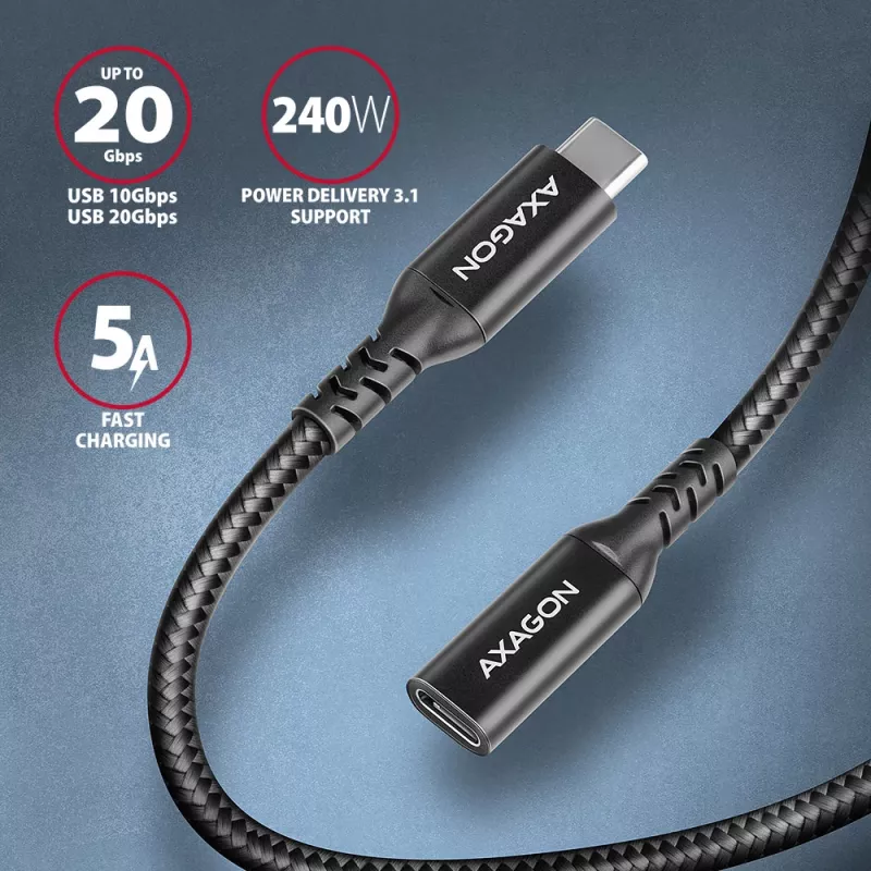 Axagon BUCM32-CF05AB SPEED+ USB-C USB 20Gbps Verlängerungskabel 0,5 m