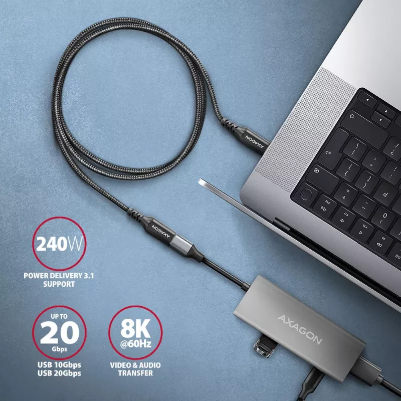 Axagon BUCM32-CF05AB SPEED+ USB-C USB 20Gbps Verlängerungskabel 0,5 m