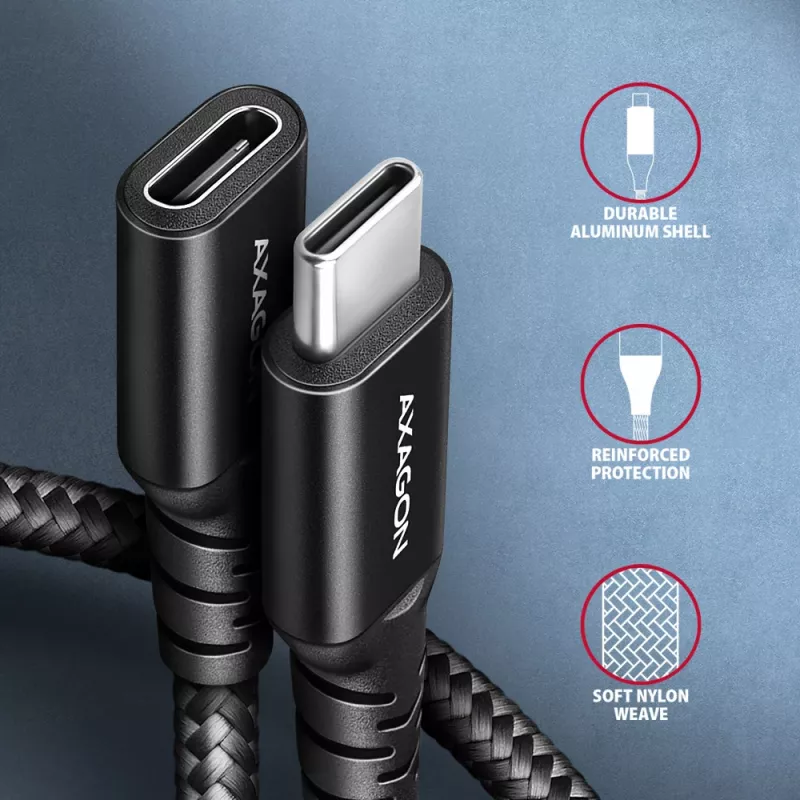 Axagon BUCM32-CF15AB SPEED+ USB-C USB 20Gbps Verlängerungskabel 1,5 m