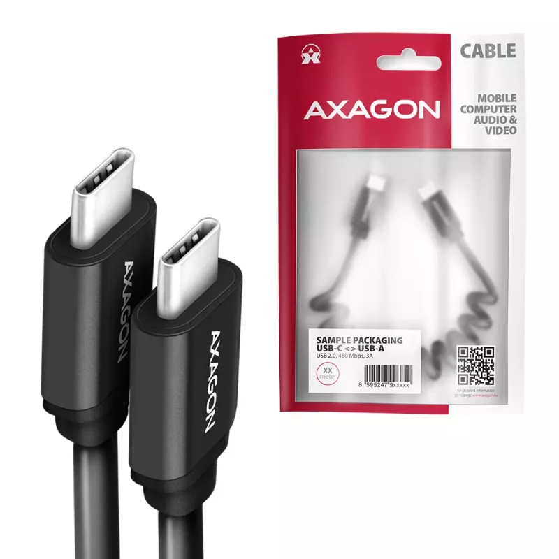 USB-Kabel Axagon BUCM-CM20TB 1,1m PD 60W 3A Schwarz