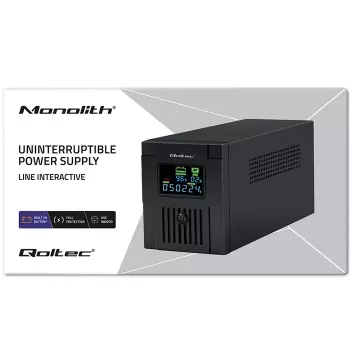 Unterbrechungsfreie Stromversorgung QOLTEC 53770, Line-Interactive USV 1,5 kVA (900 W), 2 C13-Ausgänge, AVR, LCD, USB Typ-B