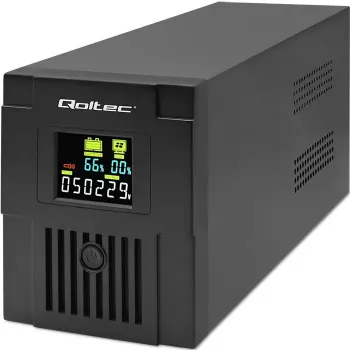 Unterbrechungsfreie Stromversorgung QOLTEC 53770, Line-Interactive USV 1,5 kVA (900 W), 2 C13-Ausgänge, AVR, LCD, USB Typ-B