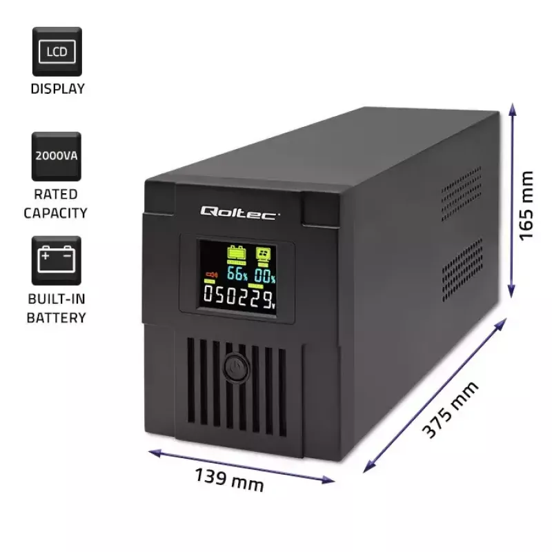 Uninterruptible Power Supply Qoltec 53771 2 kVA 1200 W 2 AC outlets
