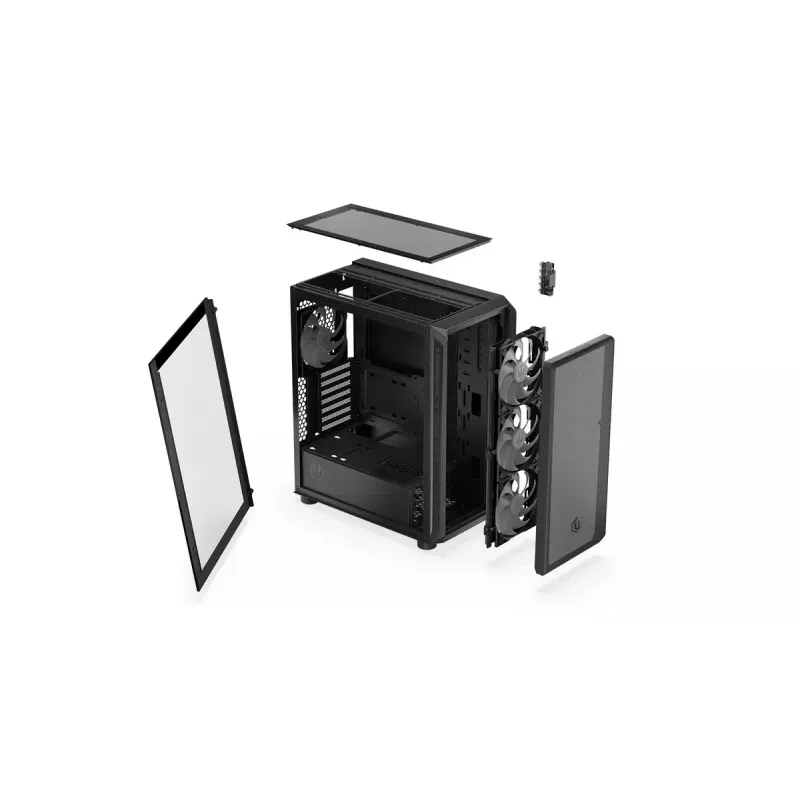 PC-Gehäuse ENDORFY Arx 500 ARGB ATX Schwarz — gehärtetes Glas, ARGB, ATX, max. GPU 350 mm, CPU-Kühler Höhe 179 mm, 7 Erweiterungsslots