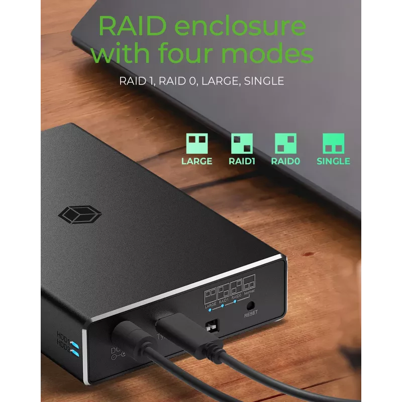 ICY BOX RAID-Gehäuse für 2x HDD/SSD USB 3.2 Gen 2 Type-C® / Type-A Schnittstelle