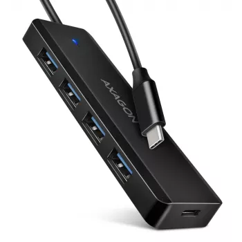 Axagon HUE-C1C 4x USB 5Gbps TRAVEL Hub, USB-C Power IN, 19 cm USB-C Kabel