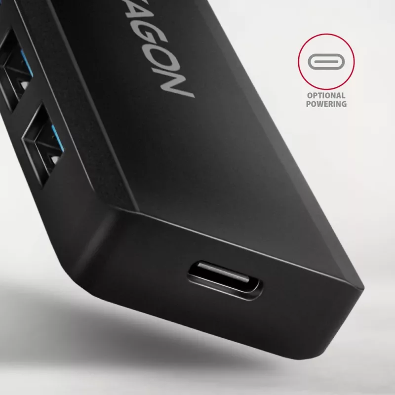 Axagon HUE-C1C 4x USB 5Gbps TRAVEL Hub, USB-C Power IN, 19 cm USB-C Kabel