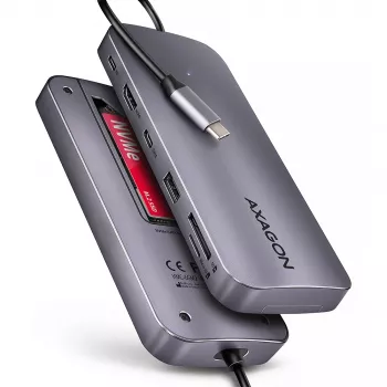 Axagon HMC-6GM2 USB 10Gbps Hub USB-A USB-C HDMI M.2 SD/mSD PD 100W USB-C Kabelgebunden USB 3.2 Gen 2 (3.1 Gen 2) Type-C Grau