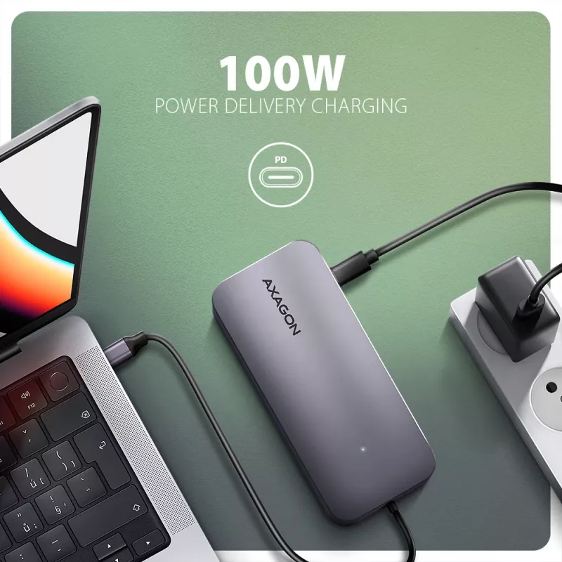 Axagon HMC-6GM2 USB 10Gbps Hub USB-A USB-C HDMI M.2 SD/mSD PD 100W USB-C Kabelgebunden USB 3.2 Gen 2 (3.1 Gen 2) Type-C Grau