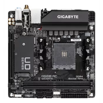 GIGABYTE A520I AC Mainboard - Unterstützt AMD Ryzen 5000 Series AM4 CPUs, 6 Phasen Digital VRM, bis zu 5300MHz DDR4 (OC), 1xPCIe 3.0 M.2, WLAN, GbE LAN, USB 3.2 Gen1