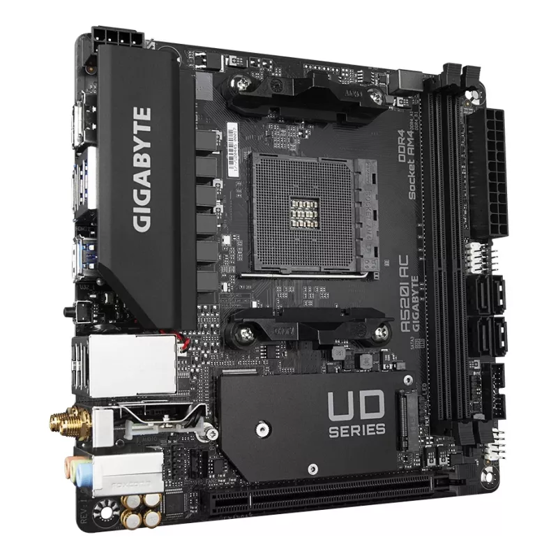 GIGABYTE A520I AC Mainboard - Unterstützt AMD Ryzen 5000 Series AM4 CPUs, 6 Phasen Digital VRM, bis zu 5300MHz DDR4 (OC), 1xPCIe 3.0 M.2, WLAN, GbE LAN, USB 3.2 Gen1