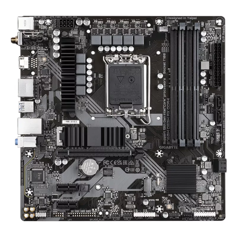 GIGABYTE B760M DS3H AX DDR4 Mainboard - Unterstützt Intel Core 14. Gen CPUs, 6+2+1 Phasen digitaler VRM, bis zu 5333 MHz DDR4 (OC), 2xPCIe 4.0 M.2, Wi-Fi 6E, 2,5 GbE LAN, USB 3.2 Gen2