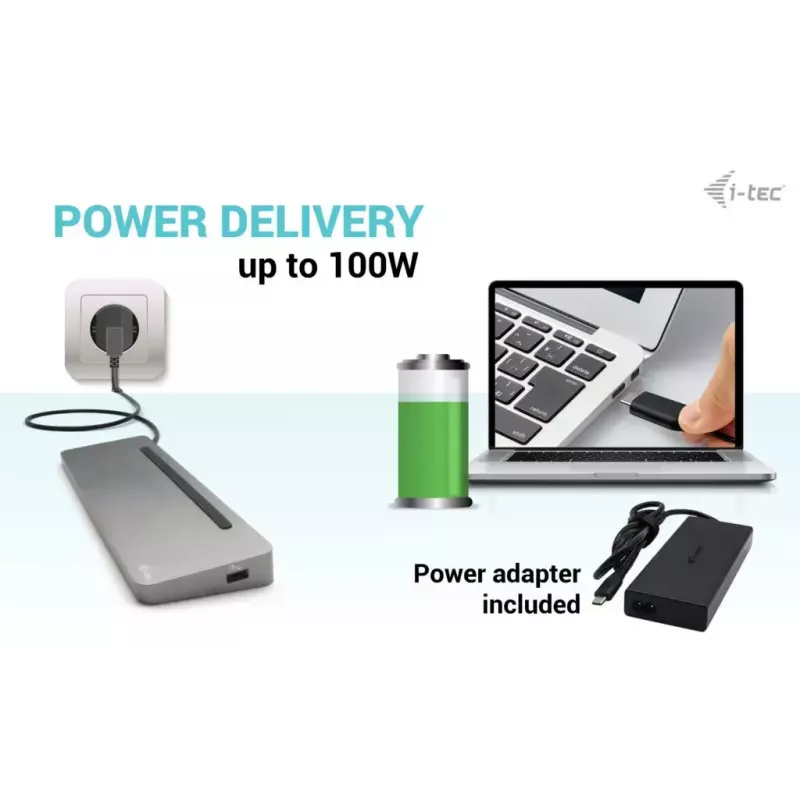 i-tec USB-C Metall Ergonomische 3x 4K Display Dockingstation mit Power Delivery 100 W + Universal-Ladegerät 100 W