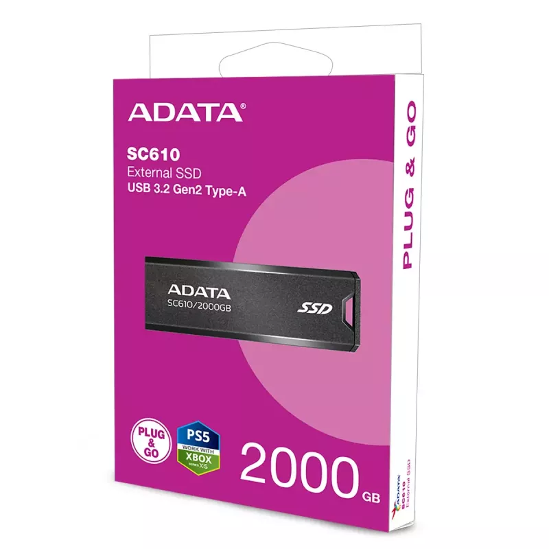 ADATA SC610 USB-Flash-Laufwerk 2 TB Sleeve USB Typ-A 3.2 Gen 2, 550 MB/s Lesen, 500 MB/s Schreiben, Schwarz