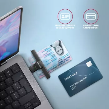 Axagon CRE-SMPC USB-C Smartcard-/Personalausweisleser PocketReader Smartcard-Lesegerät Innenbereich USB-Typ-C Schwarz