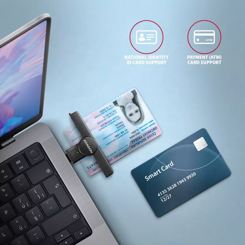 Axagon CRE-SMPC USB-C Smartcard-/Personalausweisleser PocketReader Smartcard-Lesegerät Innenbereich USB-Typ-C Schwarz