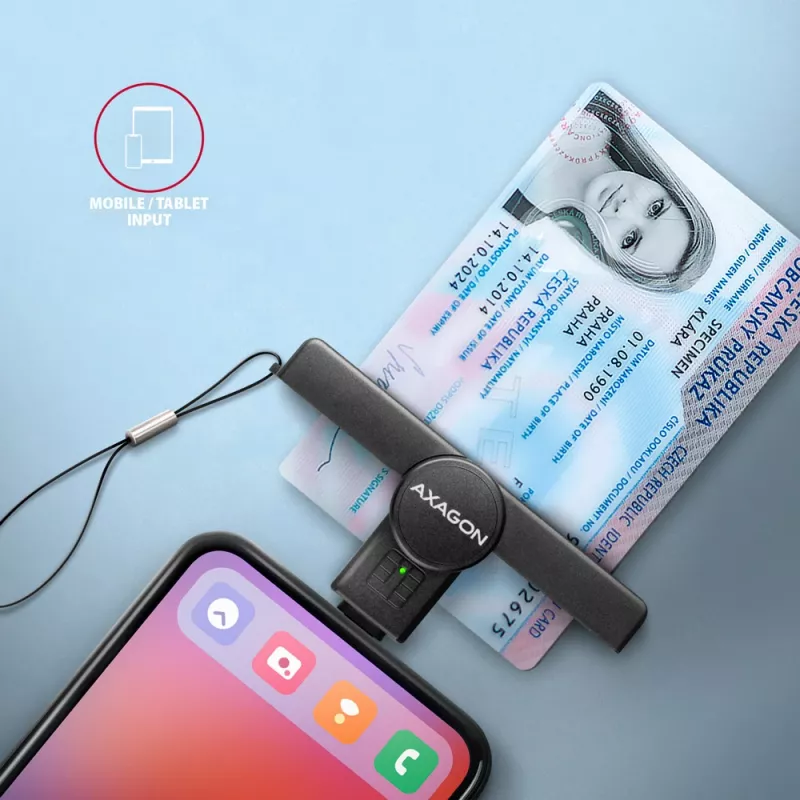 Axagon CRE-SMPC USB-C Smartcard-/Personalausweisleser PocketReader Smartcard-Lesegerät Innenbereich USB-Typ-C Schwarz