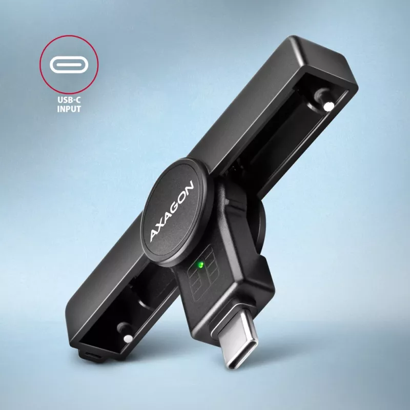 Axagon CRE-SMPC USB-C Smartcard-/Personalausweisleser PocketReader Smartcard-Lesegerät Innenbereich USB-Typ-C Schwarz