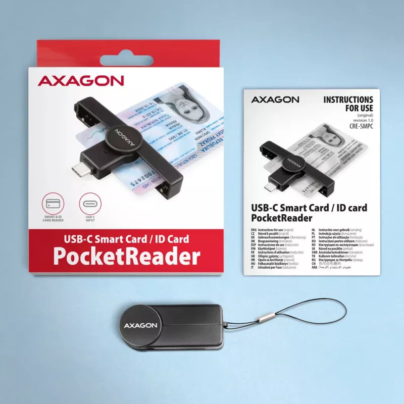 Axagon CRE-SMPC USB-C Smartcard-/Personalausweisleser PocketReader Smartcard-Lesegerät Innenbereich USB-Typ-C Schwarz