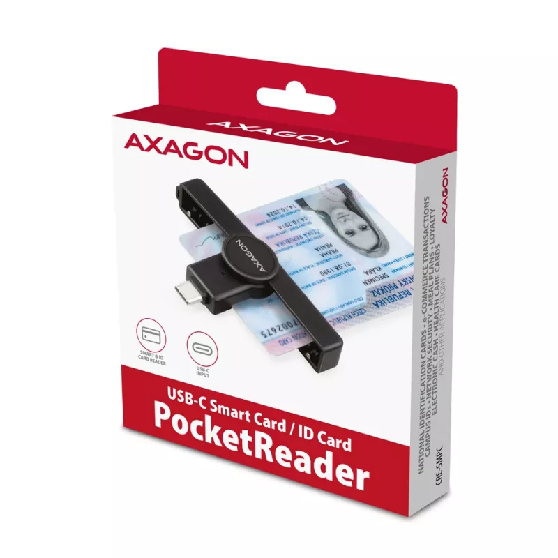 Axagon CRE-SMPC USB-C Smartcard-/Personalausweisleser PocketReader Smartcard-Lesegerät Innenbereich USB-Typ-C Schwarz