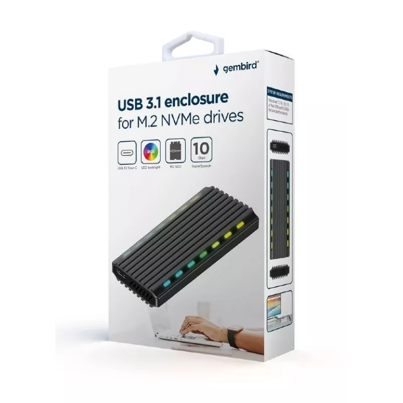SSD-Gehäuse GEMBIRD EE2280-U3C-03 Schwarz für ein M.2-Laufwerk, USB 3.2 Gen 2 (10 Gbit/s), USB Type-C, Aluminium