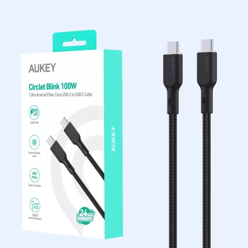USB-Kabel AUKEY CB-KCC102 1,8 m USB-C Schwarz 0,48 Gbit/s