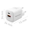 QOLTEC Charger 50763 — Indoor AC Fast Charger 35W, USB-C PD 3.0 + USB-A, 5–20V, White