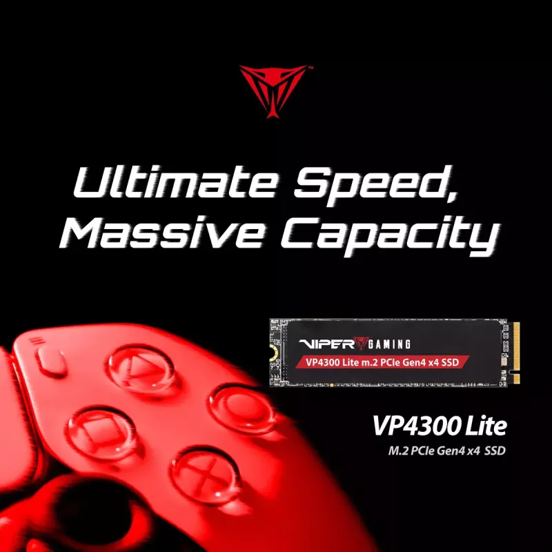 M.2 2280 NVMe SSD PATRIOT VP4300 Lite 4 TB, PCIe 4.0 x4, Lesen 7400 MB/s, Schreiben 6000 MB/s, NVMe 2.0
