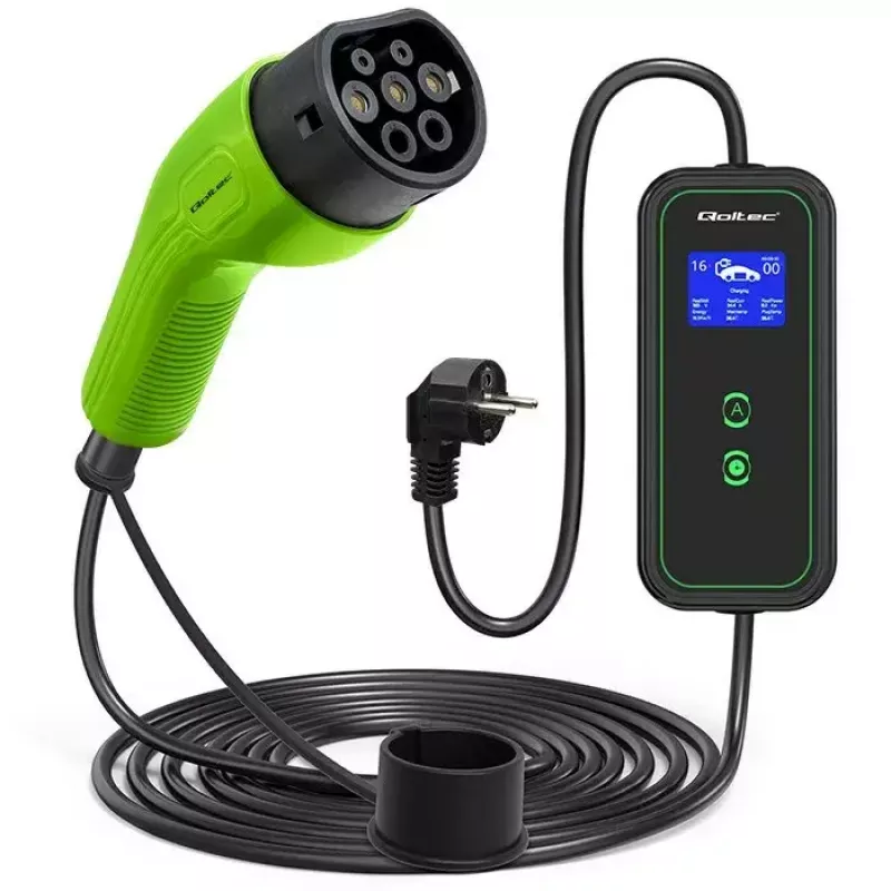 Elektrofahrzeug-Wandladegerät QOLTEC Mobiles Ladegerät 52470 Typ 2 3,5 kW 230 V mit LCD