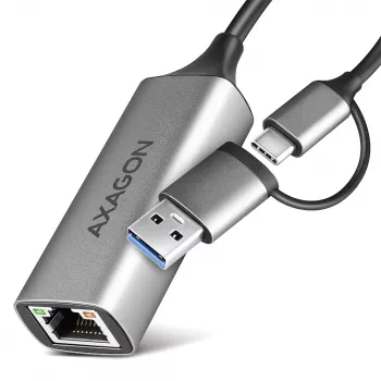 Axagon ADE-TXCA USB-C + USB-A 3.2 Gen 1 - Gigabit Ethernet Adapter, Asix AX88179