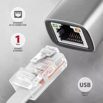 Axagon ADE-TXCA USB-C + USB-A 3.2 Gen 1 - Gigabit Ethernet Adapter, Asix AX88179
